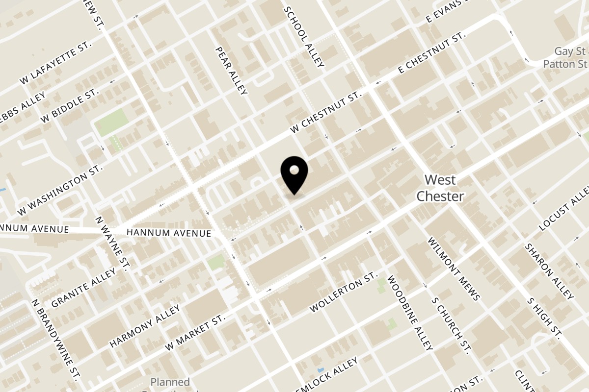 Map showing the location of Saloon 151 on 151 W Gay St in West Chester